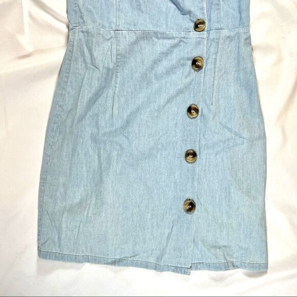 EUC✨ Topshop Moto Spaghetti Strap Denim Chambray Horn Button Mini Cotton Dress 4 - Picture 3 of 8